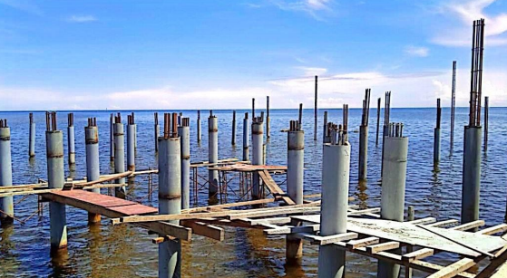 Concrete stumps for Kampung Punang Floating Mosque in place